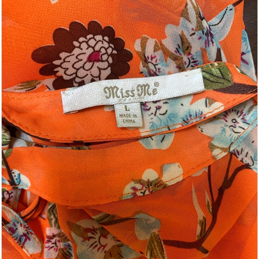 Miss Me Orange Floral Choker Neck Open Back Crisscross Blouse MDT1017T L - Picture 7 of 14